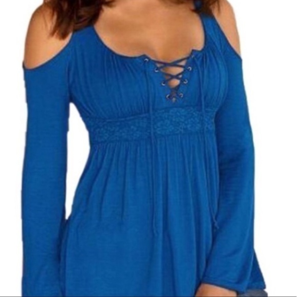 Sexy lace up cold shoulder top